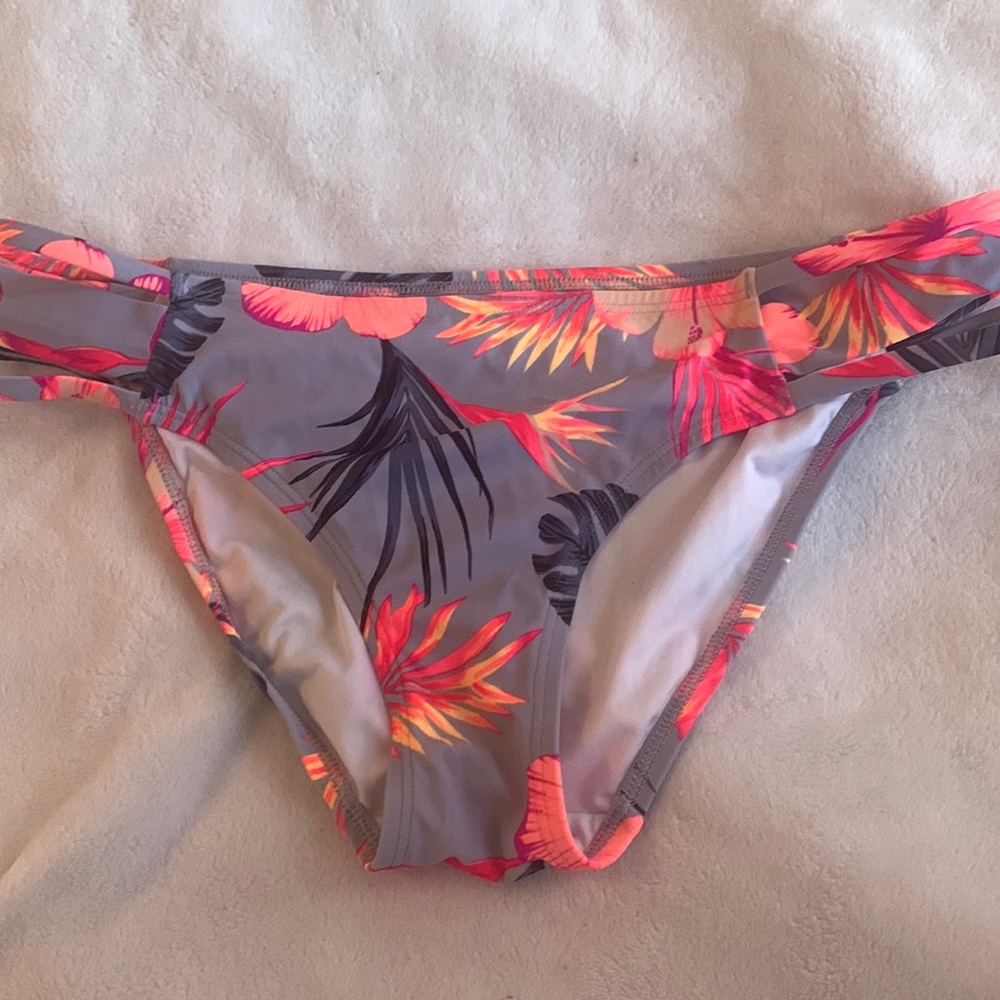 Pink tropical print neon bikini bottoms size large